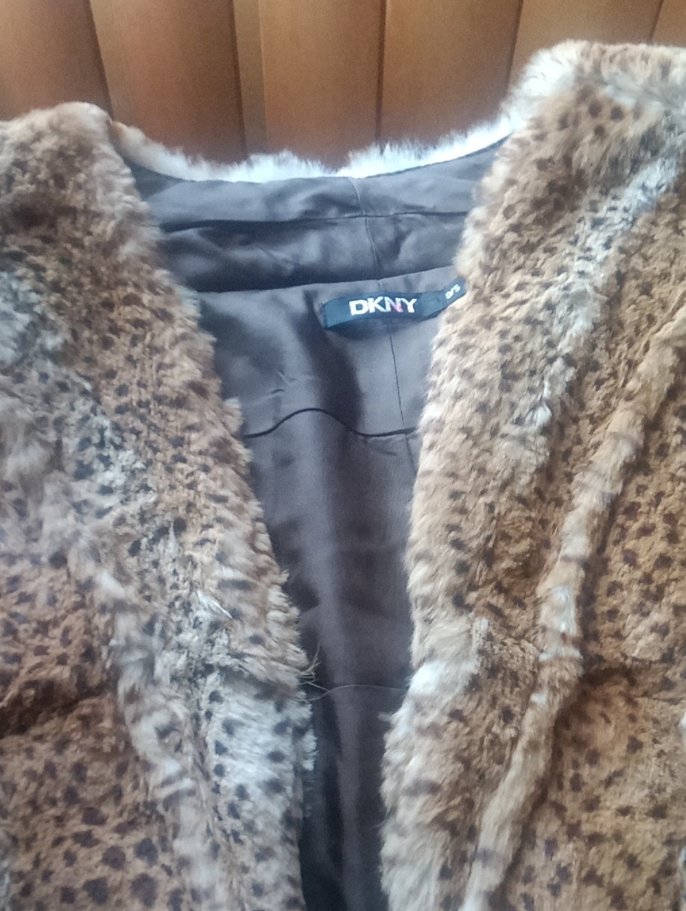 DKNY Leopard-Print Real Rabbits Fur Wrap Brown